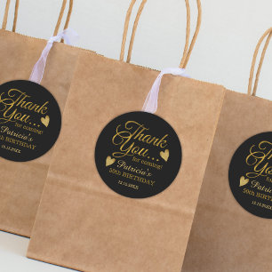 Black And Gold 50th Birthday Thank You Classic Round Sticker