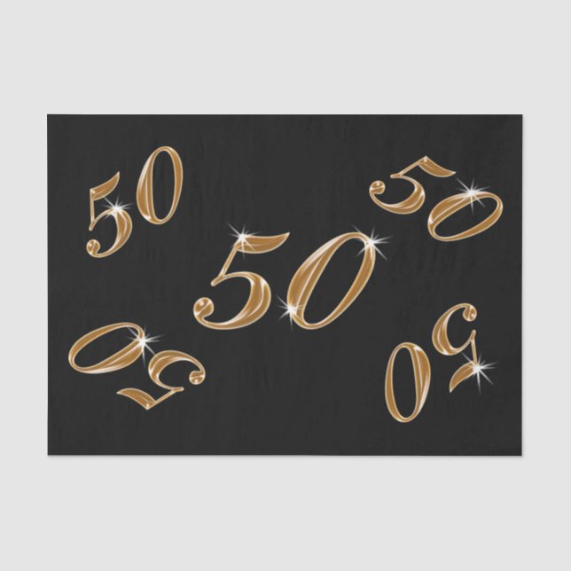 Black and Gold 50th Birthday Tissue Paper (Front)