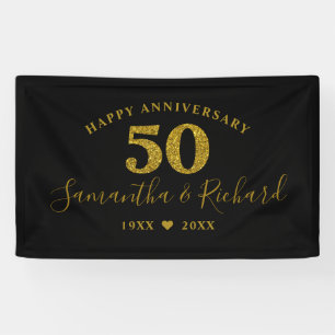 Black And Gold 50th Golden Wedding Anniversary Banner