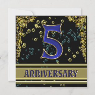 Black and Gold 5th Anniversary party Invitation