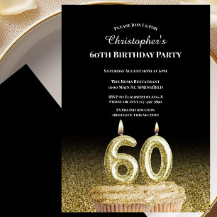 Black and Gold 60th Birthday Invitation For Him
