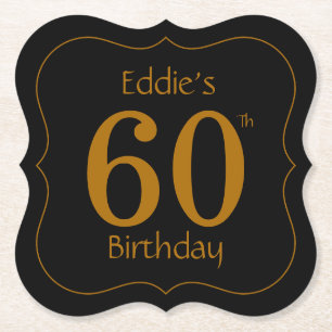 Black and Gold 60th Birthday Party  Paper Coaster