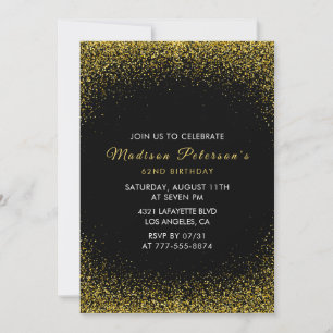  Black and Gold 62nd birthday  Glam Glitter  Invitation