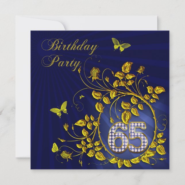 Black and Gold 65th Birthday party Invitation (Front)