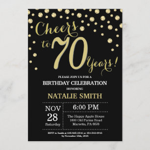 Black and Gold 70th Birthday Diamond Invitation