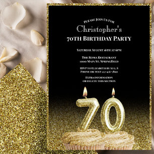 Black and Gold 70th Birthday Invitation For Him