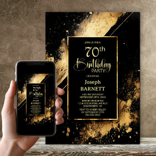 Black and Gold 70th Birthday Party Invitation
