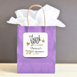 Black And Gold 70th Birthday Thank You Favour   Square Sticker<br><div class="desc">70th birthday thank you stickers in classy gold typography .</div>