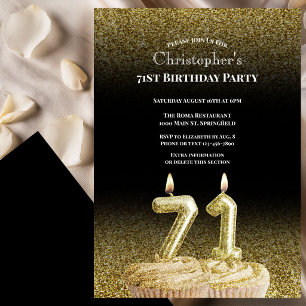 Black and Gold 71st Birthday Invitation For Him
