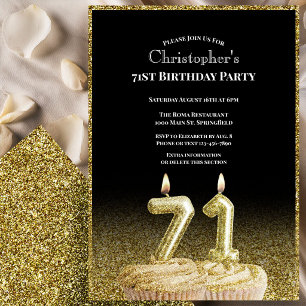 Black and Gold 71st Birthday Invitation For Him