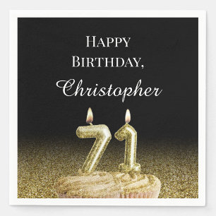 Black and Gold 71st Birthday Napkins