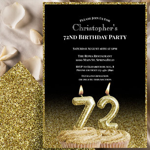 Black and Gold 72nd Birthday Invitation For Him