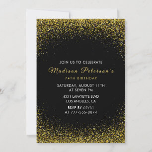  Black and Gold 74th birthday  Glam Glitter  Invitation