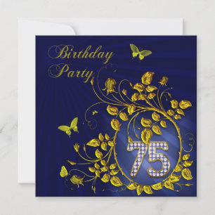 Black and Gold 75th Birthday party Invitation