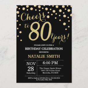 Black and Gold 80th Birthday Diamond Invitation