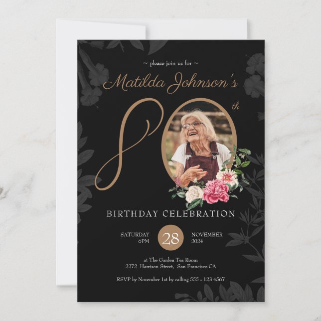 Black and Gold 80th Birthday Invitation (Devant)