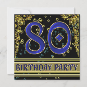 Black and Gold 80th Birthday party Invitation