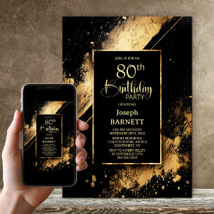 Black and Gold 80th Birthday Party Invitation