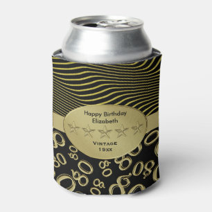 Black and Gold  80th Birthday Party Number Pattern Can Cooler
