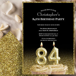 Black and Gold 84th Birthday Invitation For Him