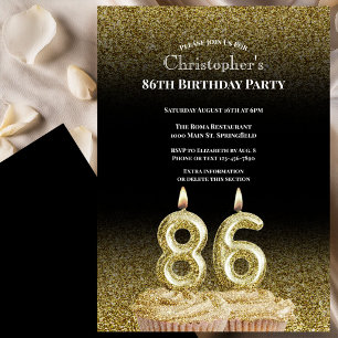 Black and Gold 86th Birthday Invitation For Him