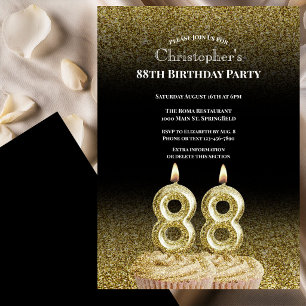 Black and Gold 88th Birthday Invitation For Him