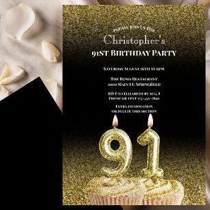 Black and Gold 91st Birthday Invitation For Him