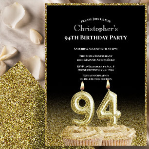Black and Gold 94th Birthday Invitation For Him