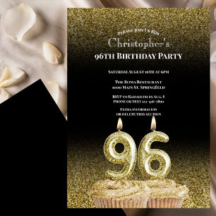 Black and Gold 96th Birthday Invitation For Him