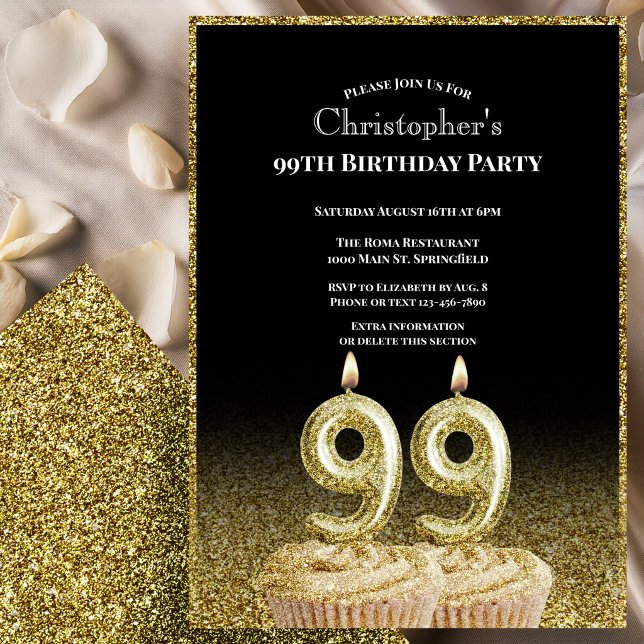 Black and Gold 99th Birthday Invitation For Him (Creator Uploaded)