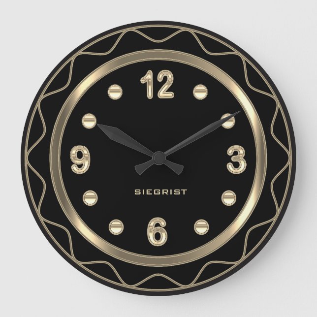 Black and Gold Abstract Large Clock (Front)