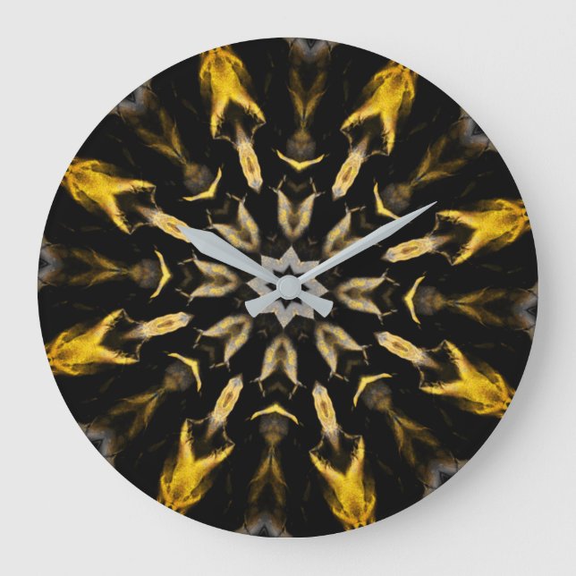 Black and Gold Abstract Mandala  Large Clock (Front)