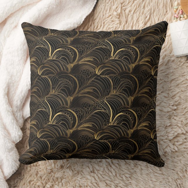 Black and gold abstract pattern  throw pillow (Blanket)