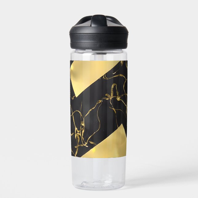 Black and Gold Abstract Pattern Water Bottle (Front)