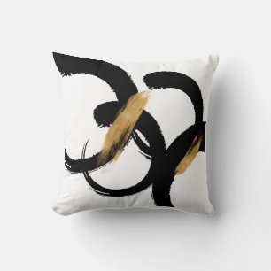 Black and Gold Abstract Shapes Throw Pillow