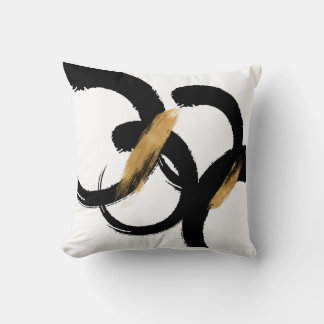 Black and Gold Abstract Shapes Throw Pillow