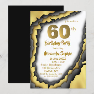 Black and Gold Agate 60th Birthday Invitations