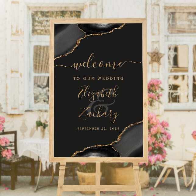 Black and Gold Agate Corners 24x36 Wedding Welcome Poster (Creator Uploaded)