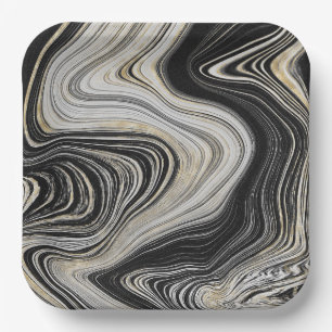 Black and Gold Agate Design Paper Plate