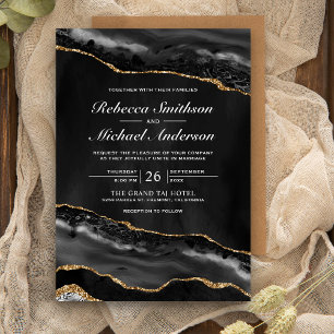 Black and Gold Agate Marble Wedding Invitation