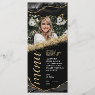 Black and Gold Agate Photo Menu Card