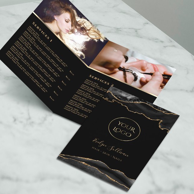 black and gold agate service menu brochure (Creator Uploaded)