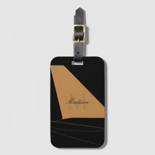Black and Gold Airplane Tail Fin Monogram Script  Luggage Tag