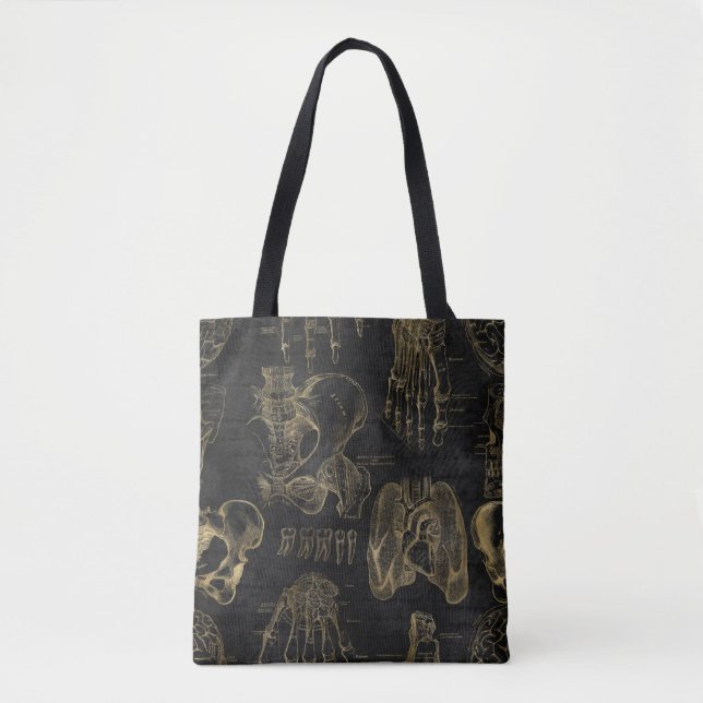 Black and Gold Anatomy Biology Science Teacher Tote Bag (Front)
