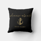 Black And Gold Anchor Boat Name Welcome Aboard Throw Pillow (Back)