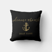 Black And Gold Anchor Boat Name Welcome Aboard Throw Pillow (Front)