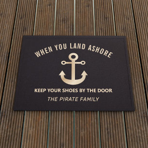 Black and Gold Anchor Family Welcome Doormat
