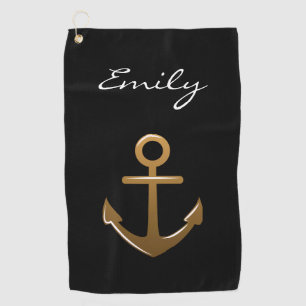 Black and Gold Anchor Golf Towel