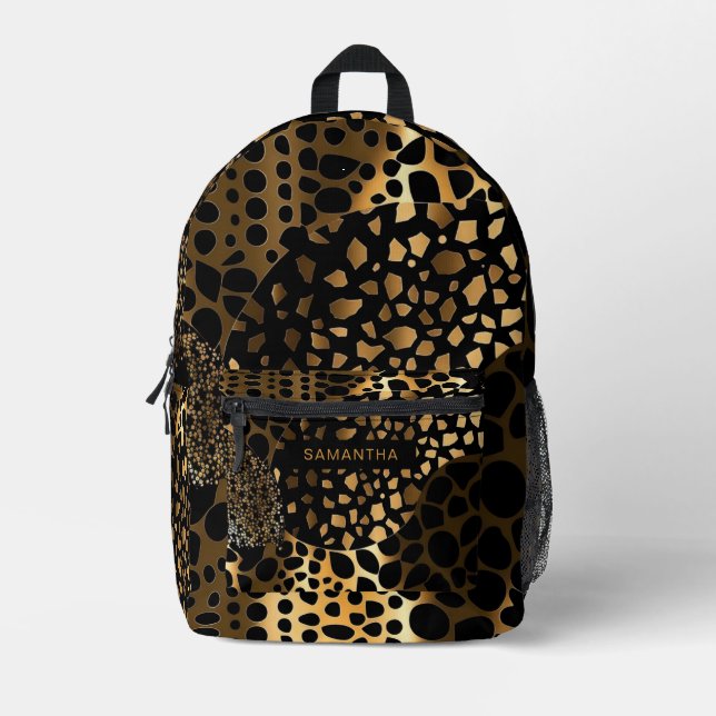 Black and Gold Animal Print (2) Printed Backpack (Front)