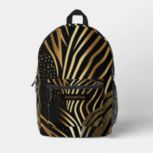 Black and Gold Animal Print (3) Printed Backpack